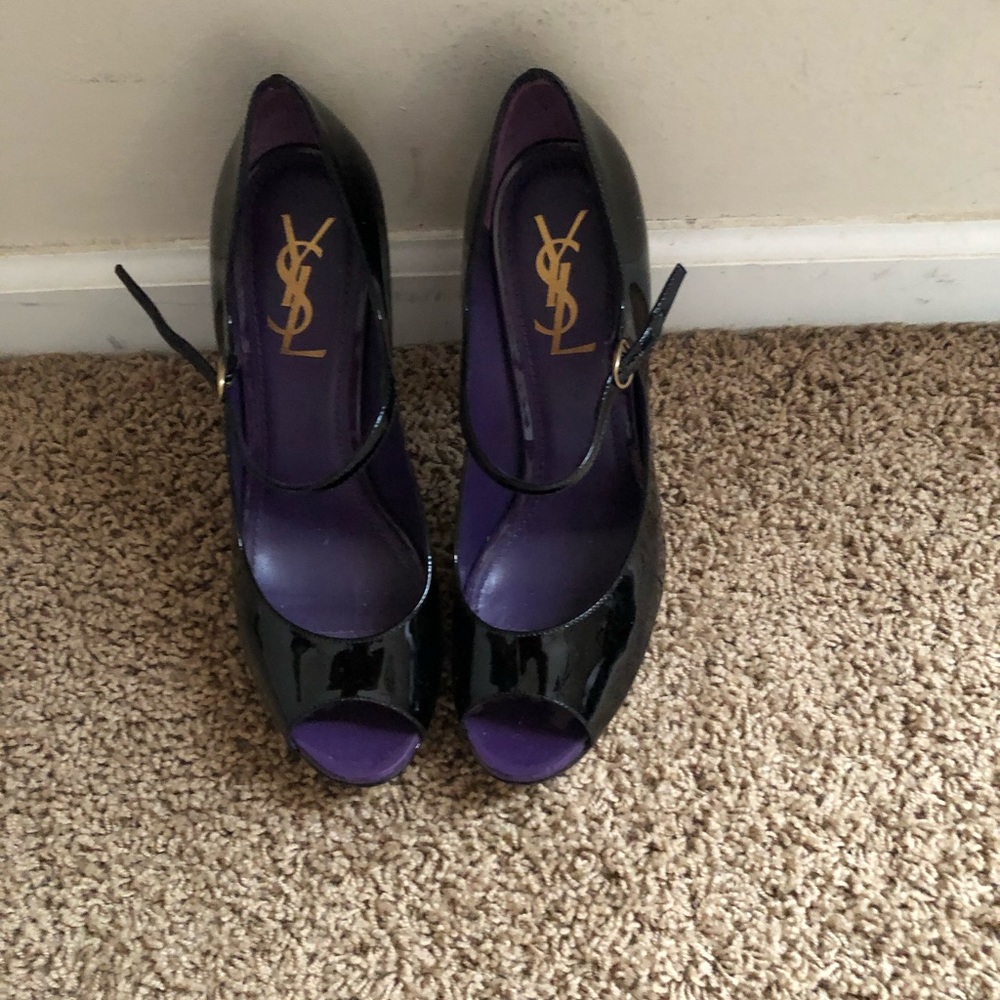 YSL Black and purple peep toe heels